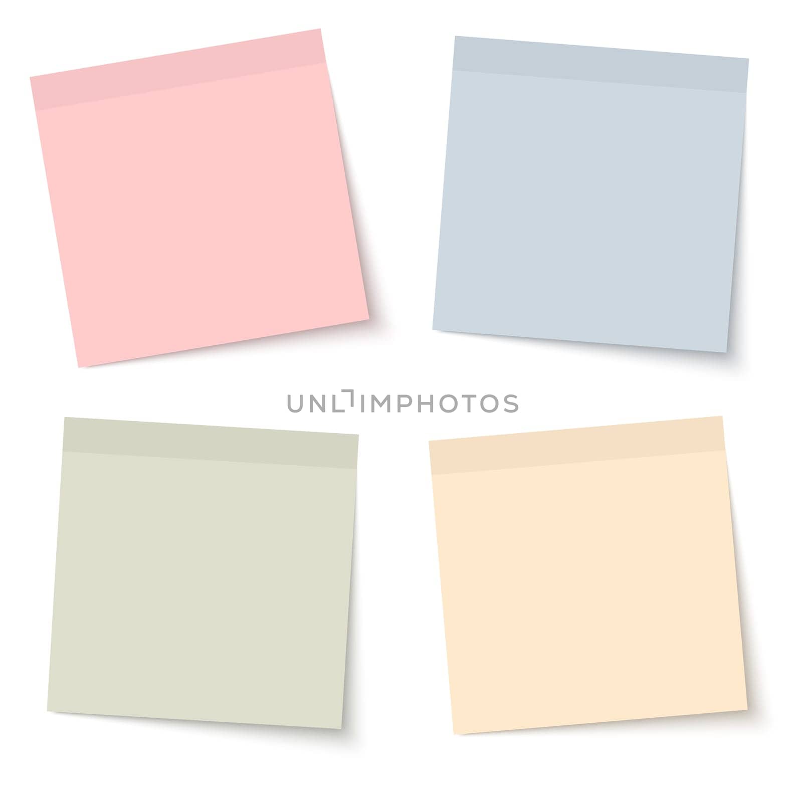 collection of sticky papers with shadow in four different colors