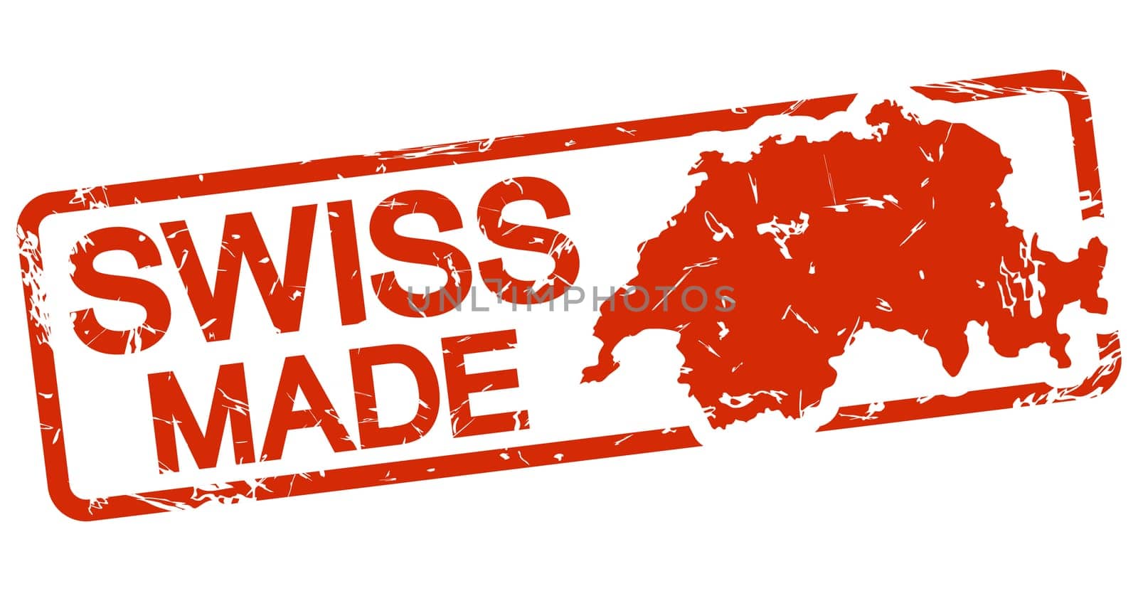 grunge stamp with frame colored red and text Swiss made