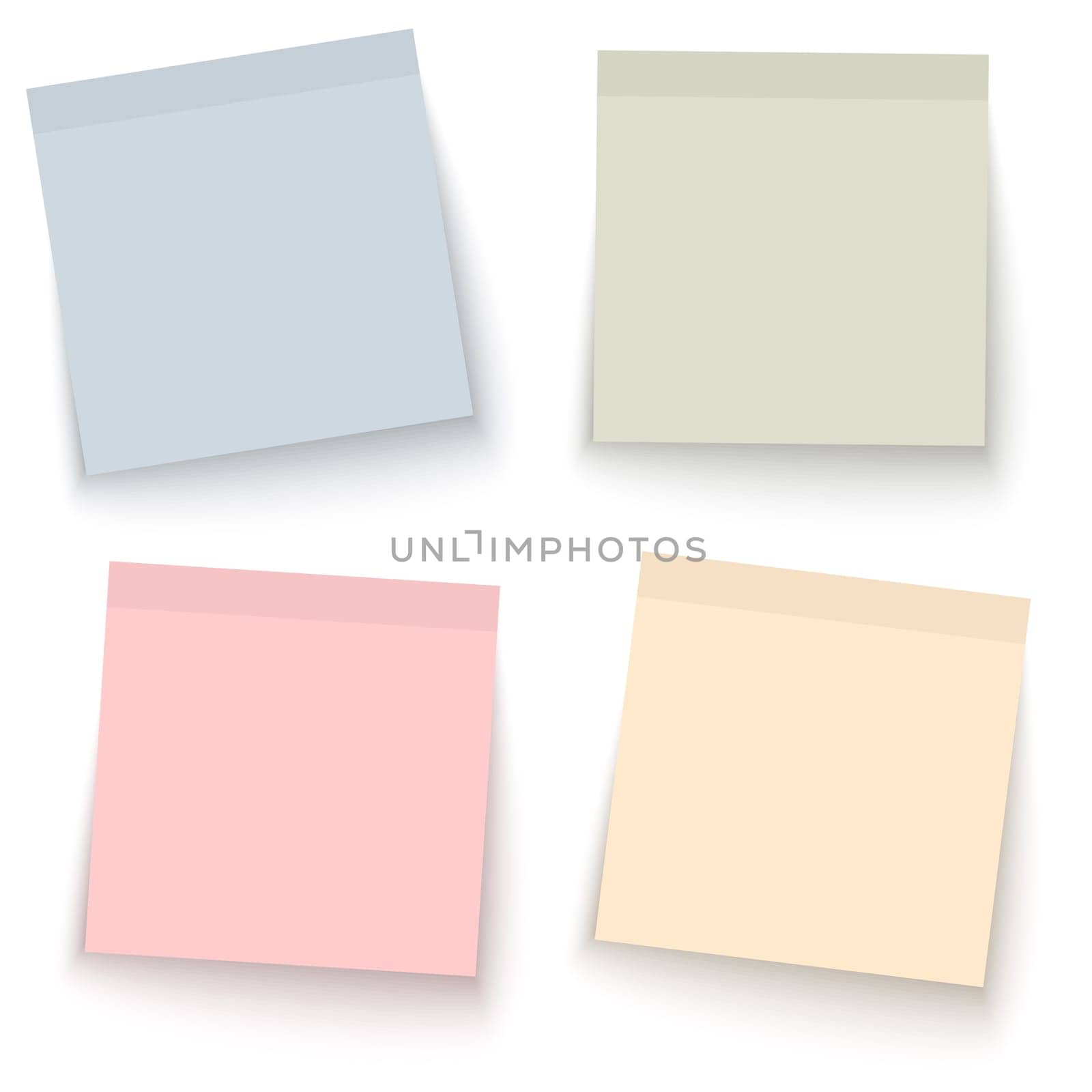 collection of sticky papers with shadow in four different colors
