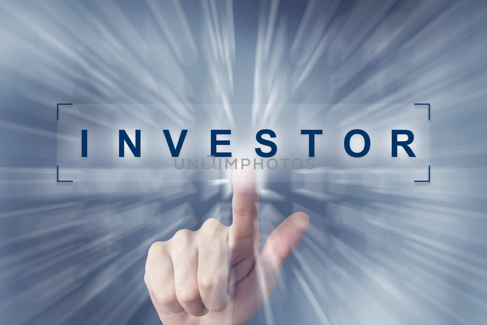 hand clicking on investor button with zoom effect background