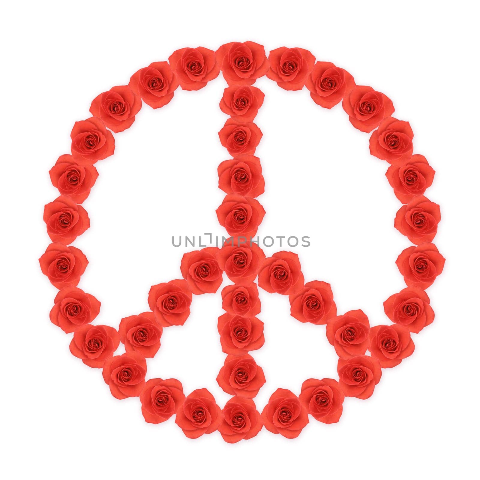 Peace shape red rose flowers on white background