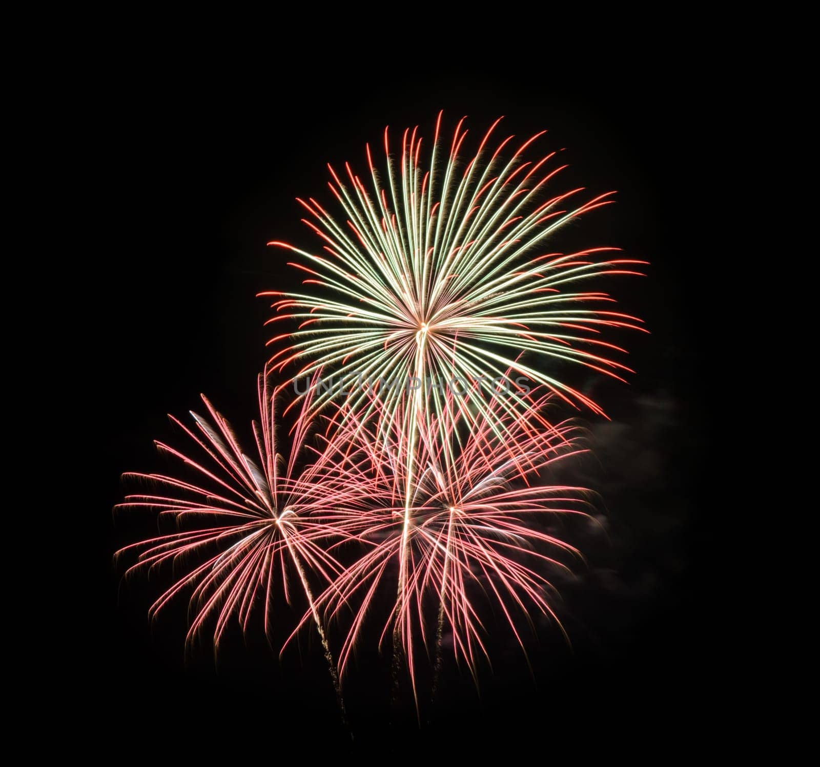 Colorful fireworks exploding in the night sky