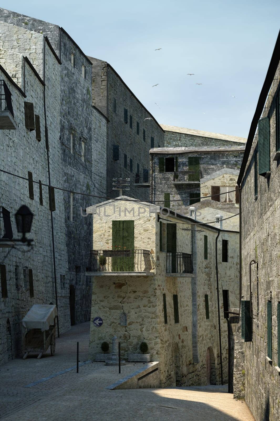 Tuscany old town detail. Group of stone made houses on street.