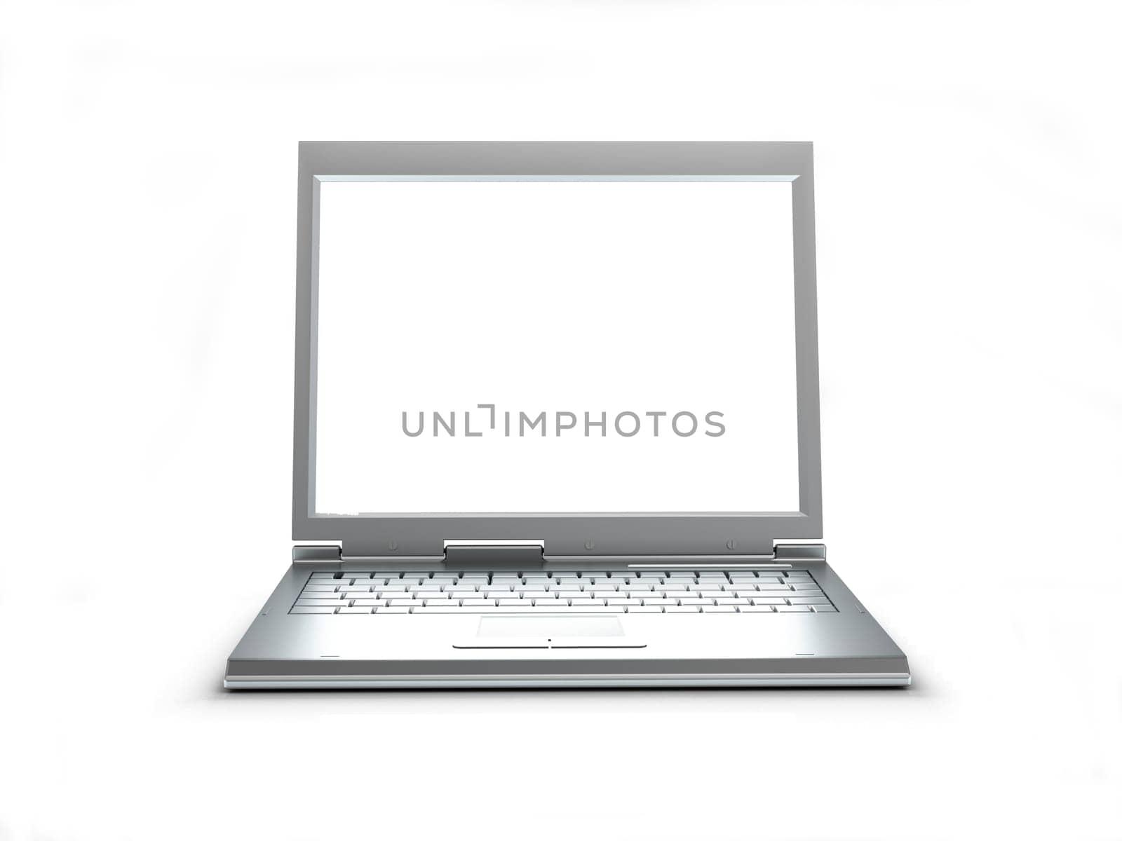 Generic silver laptop on white background, viewed from the front.