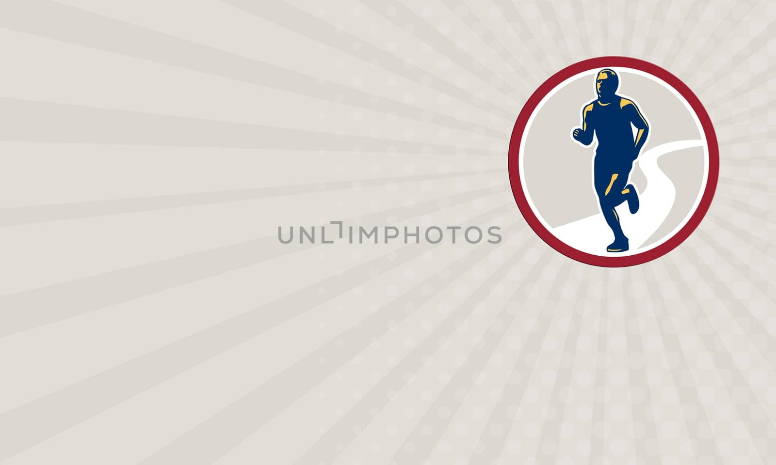 Business card showing illustration of marathon triathlete runner running facing front view set inside circle on isolated done in retro style.