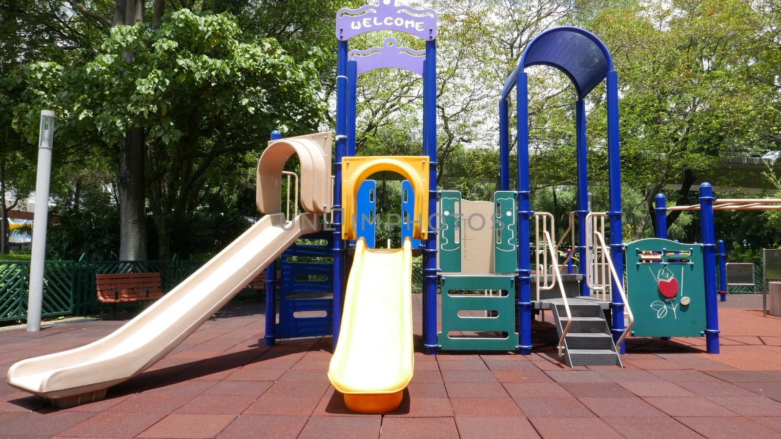 Colorful playground setup in sunny day