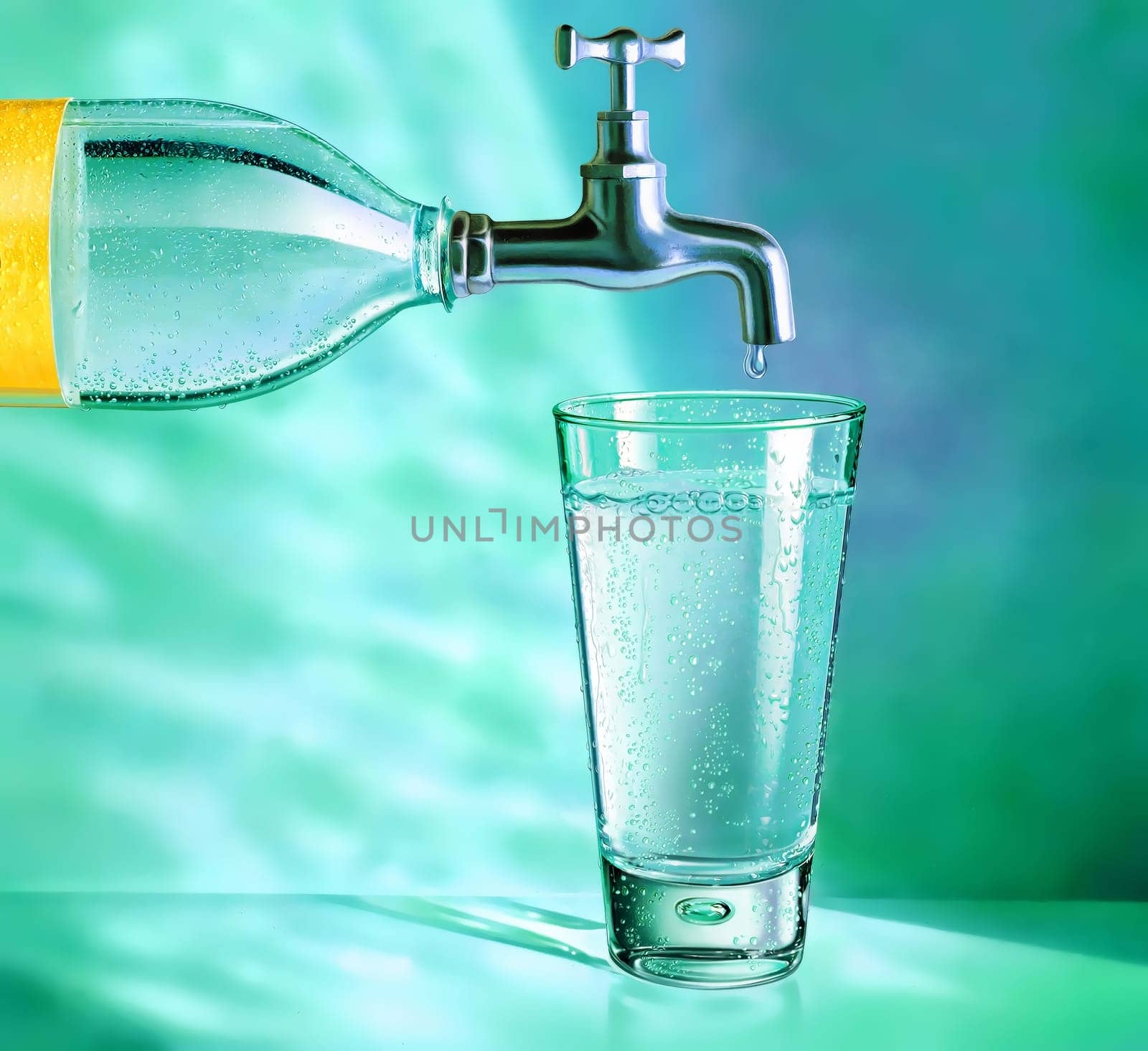 water bottle with tap and water glass