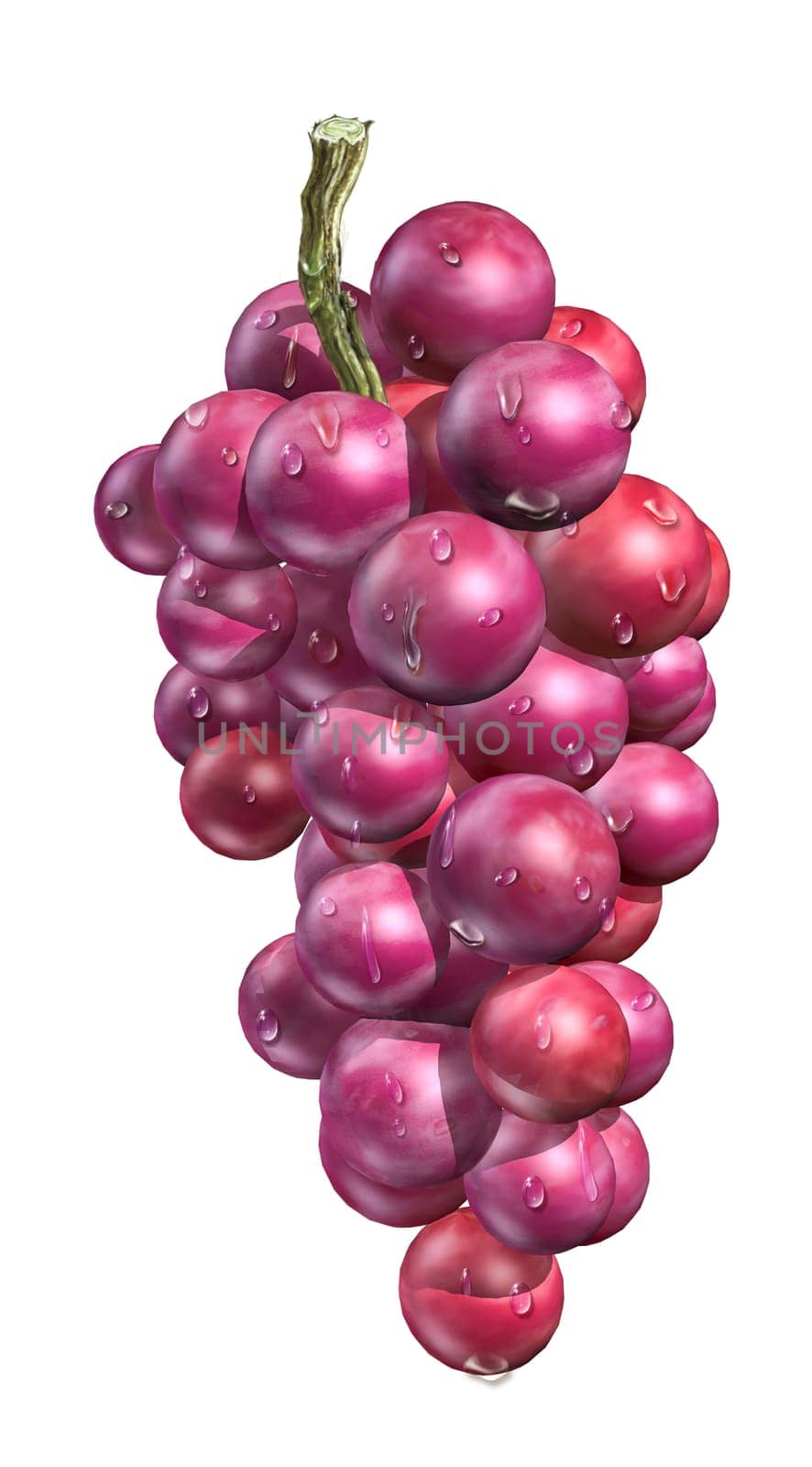 Red grape with water droplets, on white background. Clipping path included.