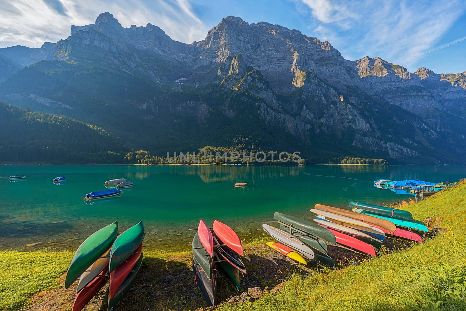 Klöntalersee with boats