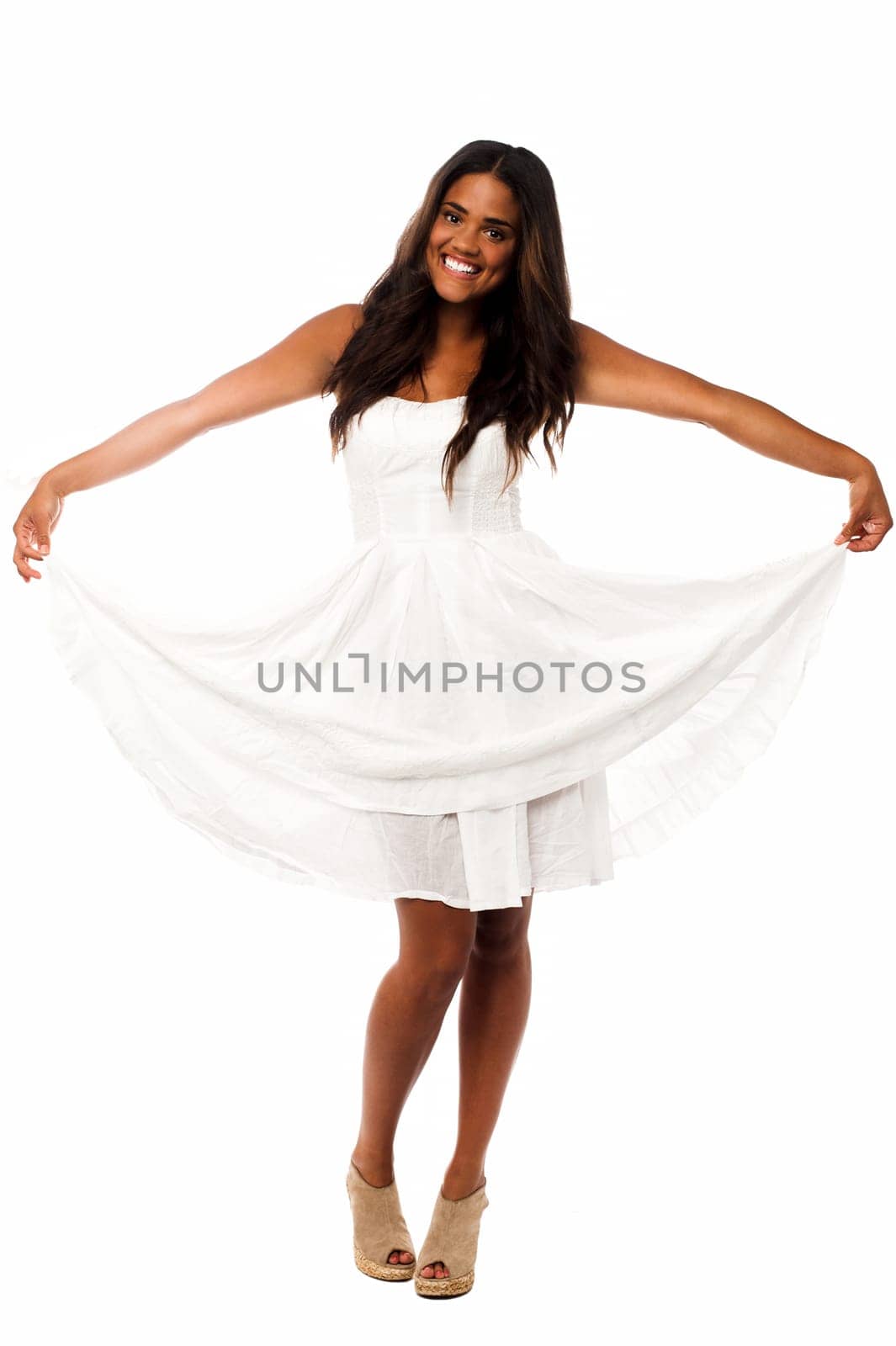 Gorgeous young pretty woman on white