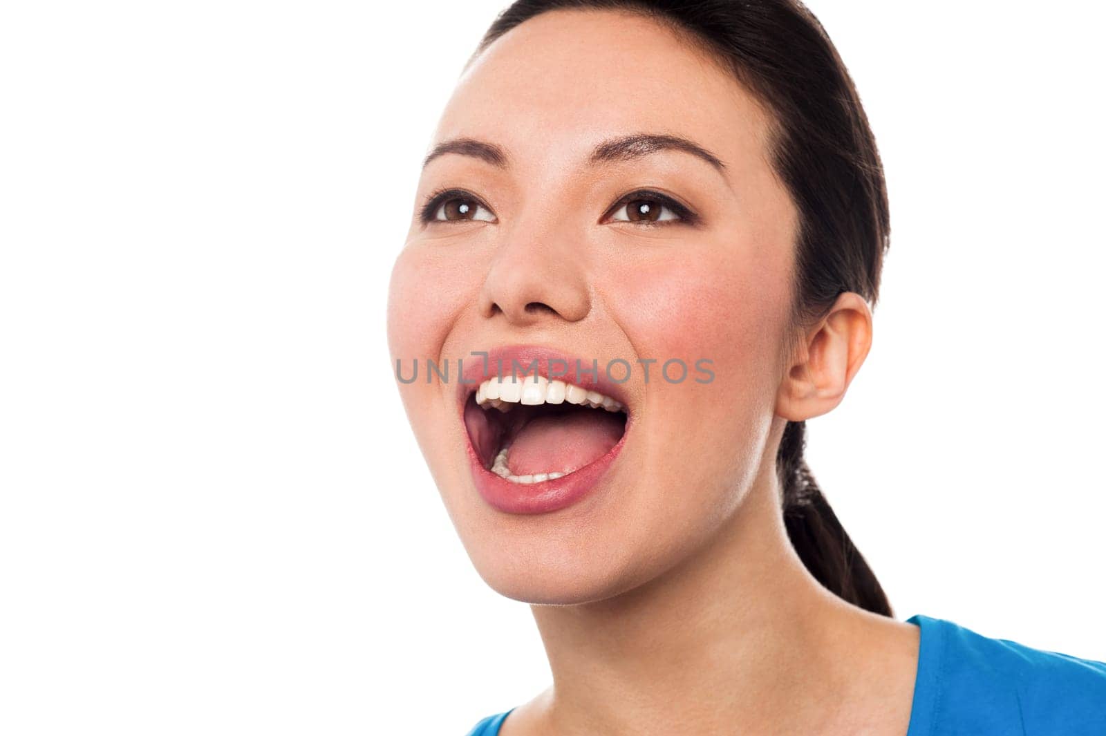 Young woman with wide open mouth