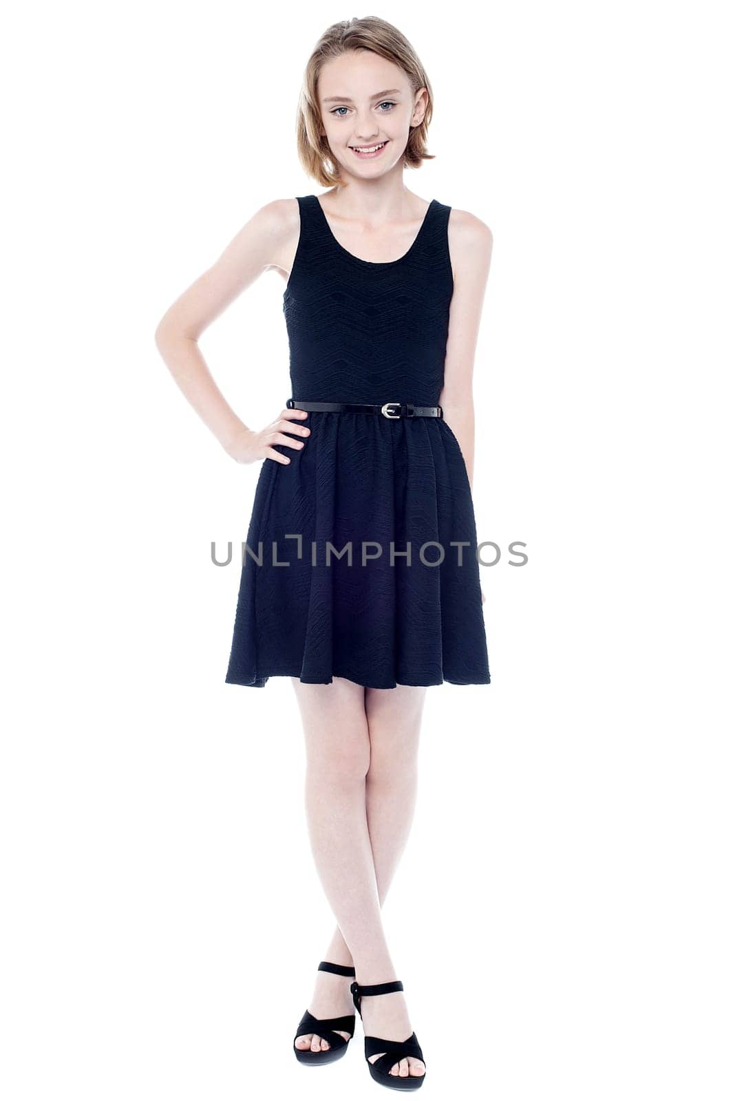 Beautiful girl in black sleeveless dress