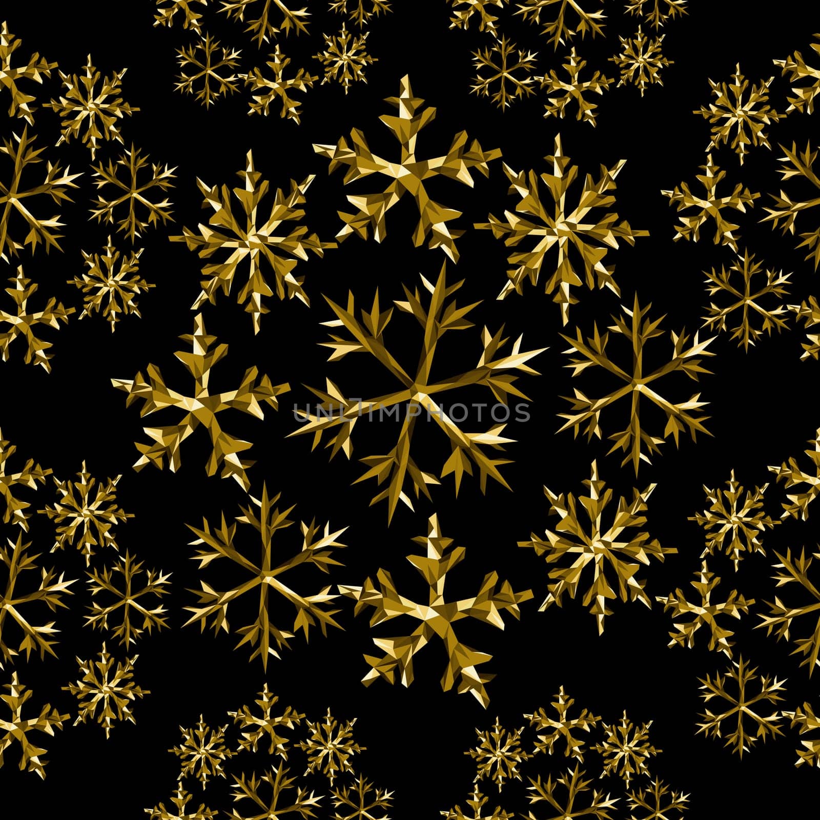 Winter gold low poly seamless pattern, snowflake concept background ideal for Christmas, new year or holiday. EPS10 vector.