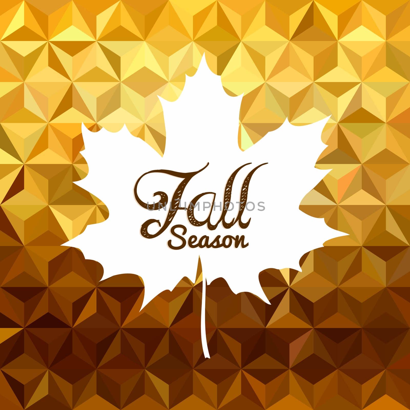 Fall season composition with maple leaf silhouette on gold low poly hipster geometry background. Ideal for business autumn campaign. EPS10 vector.