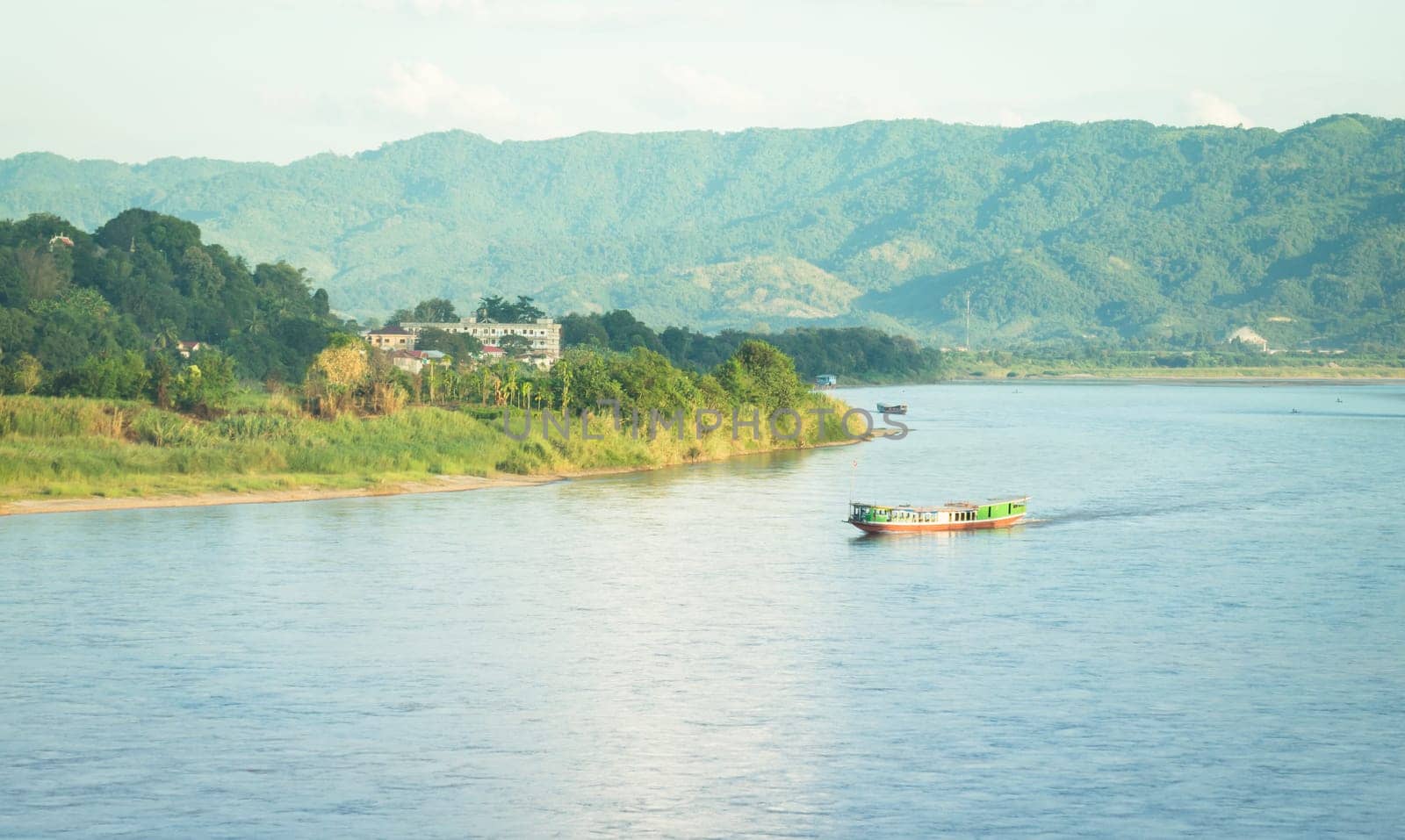 Shipping Lao boat on The Mae khong river, stock photo