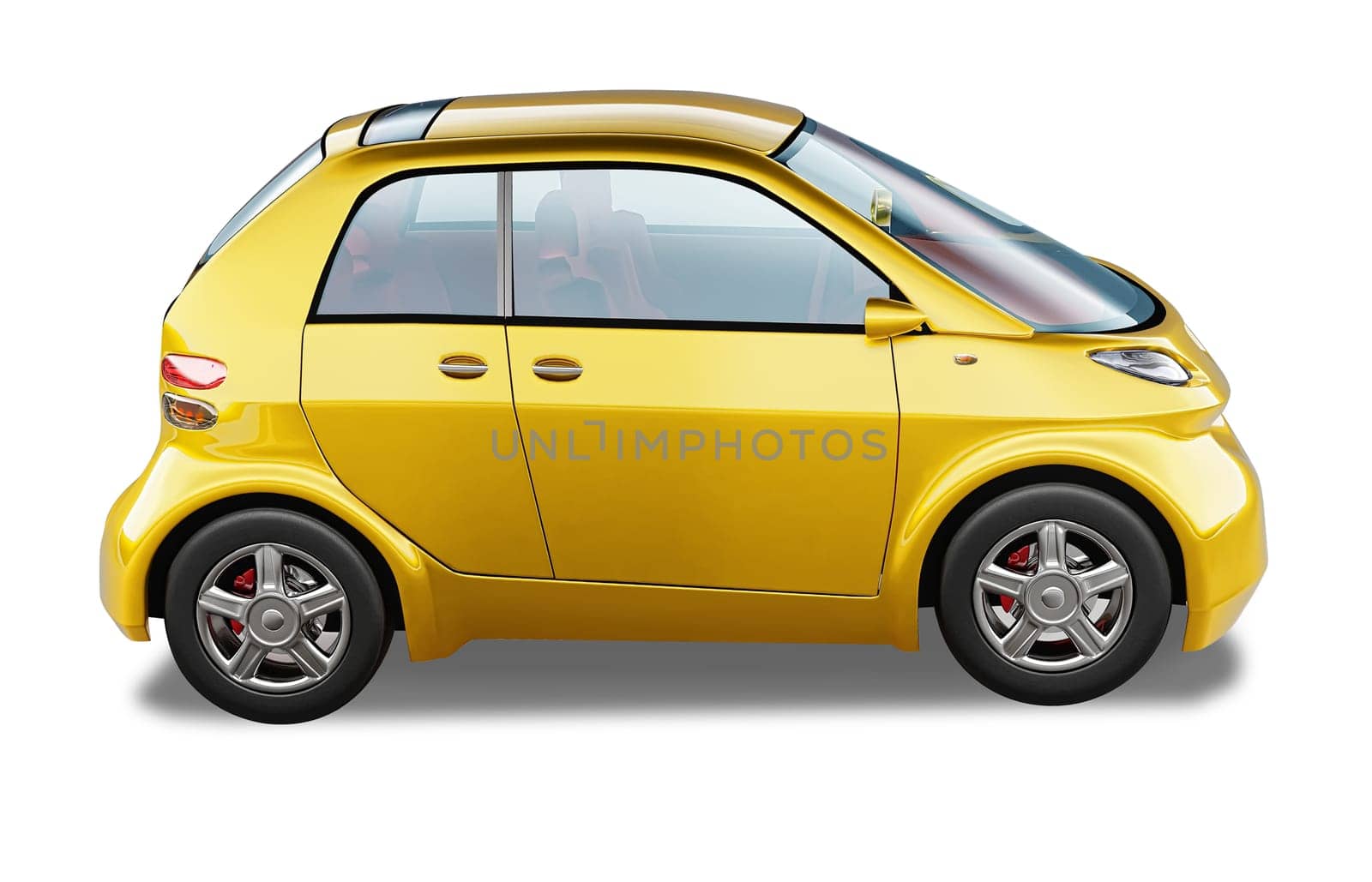 Yellow modern generic small city car. On white background, with clipping path.