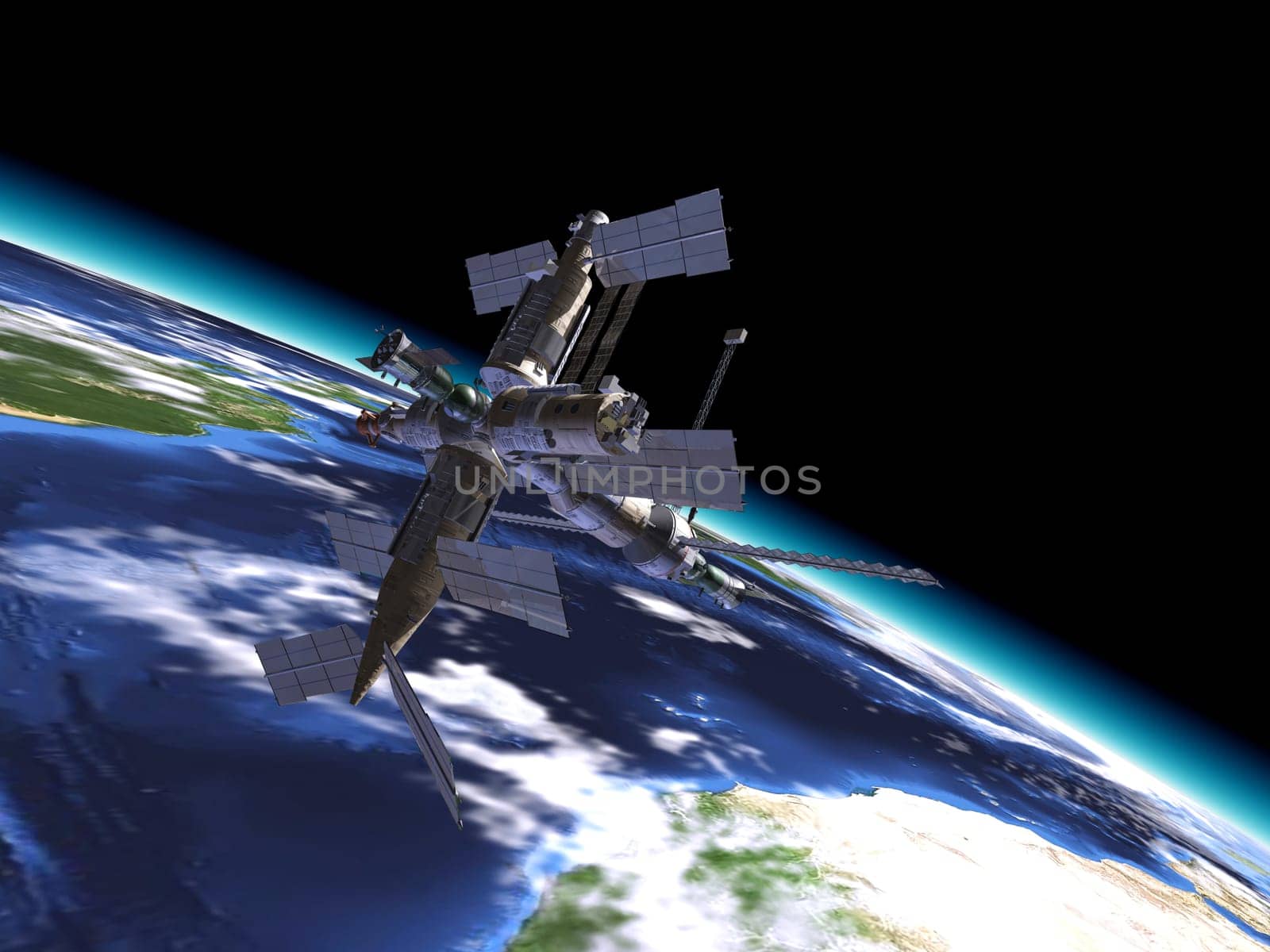 Mir Russian Space Station, in orbit on the earth, with close up view.
