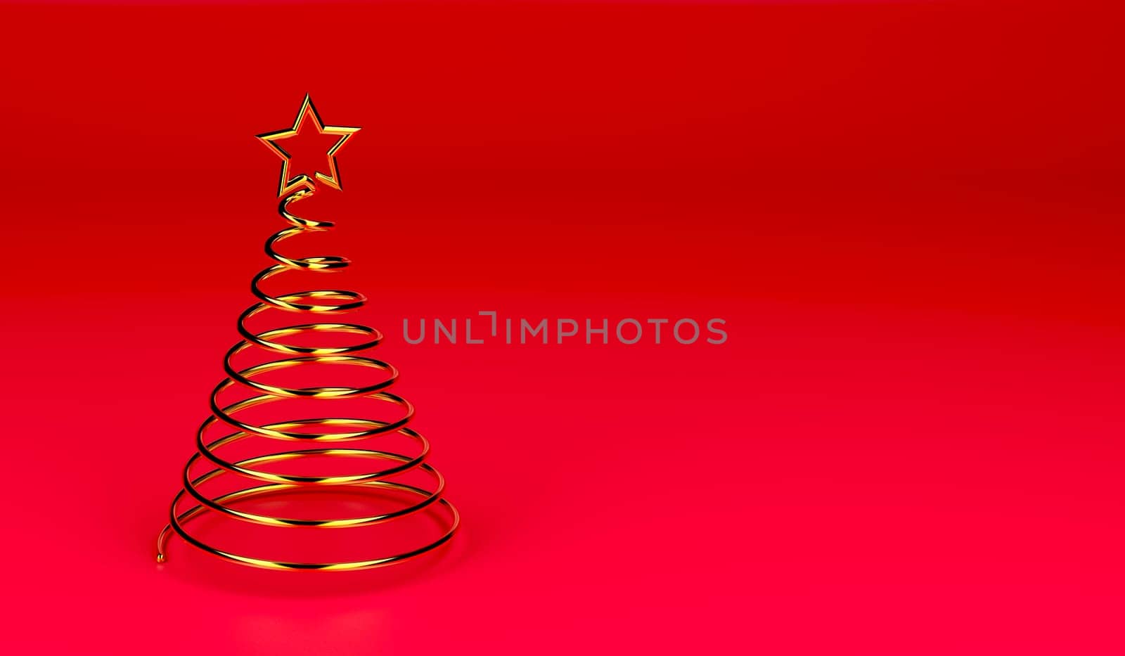 Gold spiral Christmas tree on red background
