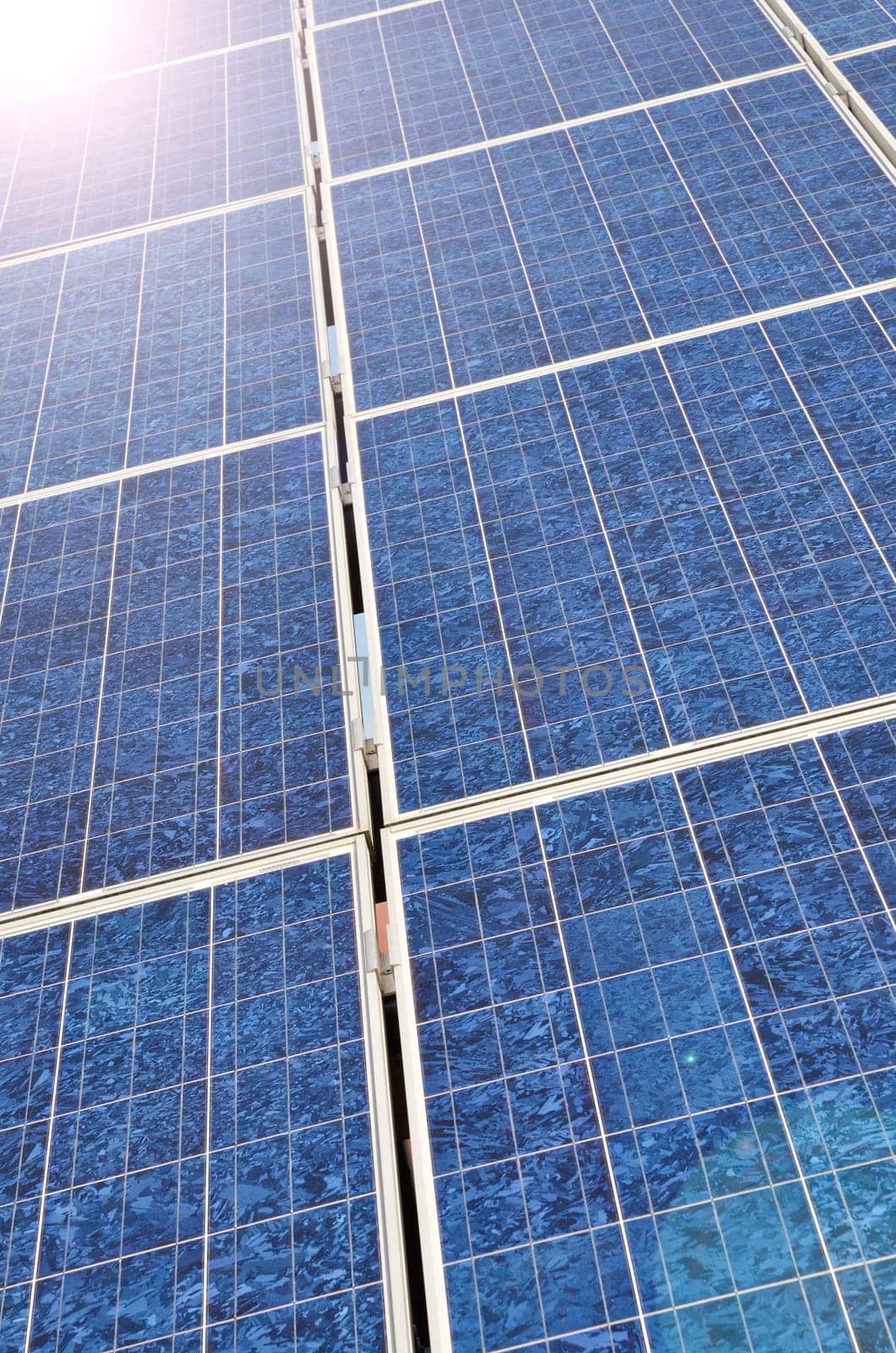 Solar panel with bright sun