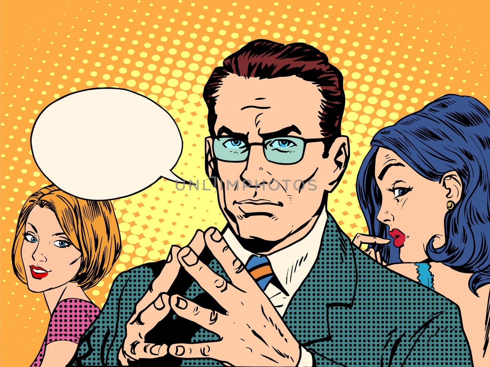 Psychology of men and women pop art retro style. Love and relationships. Marriage and family