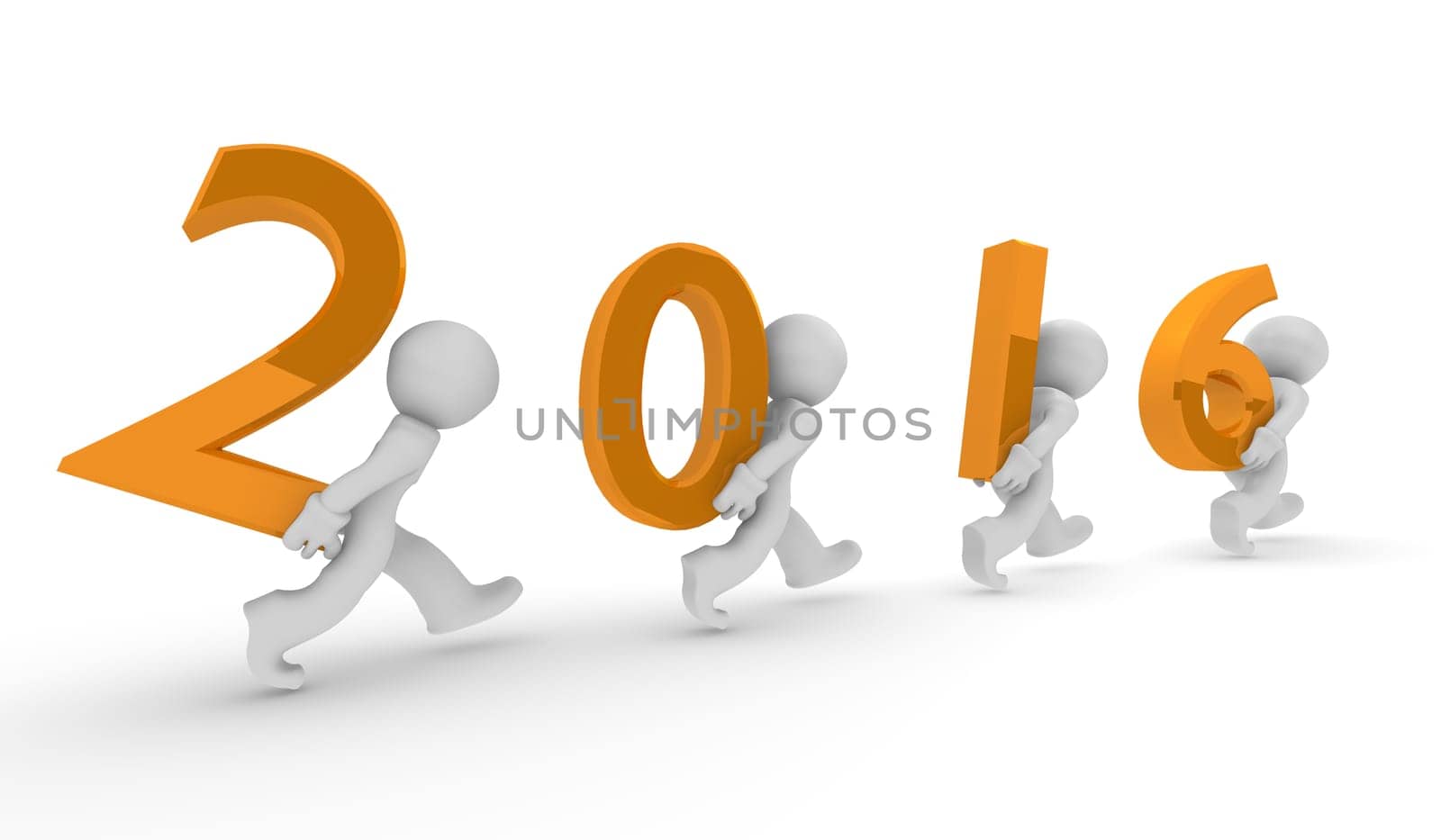 3d character teamork with golden 2016 on a white background