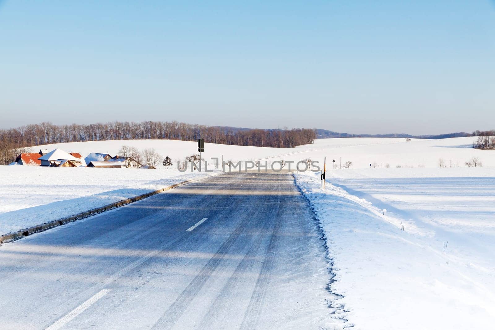 Snowy road on the Swabian Alb