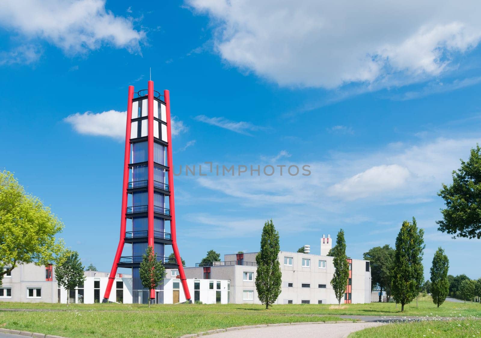 striking red tower of the Almere fire department