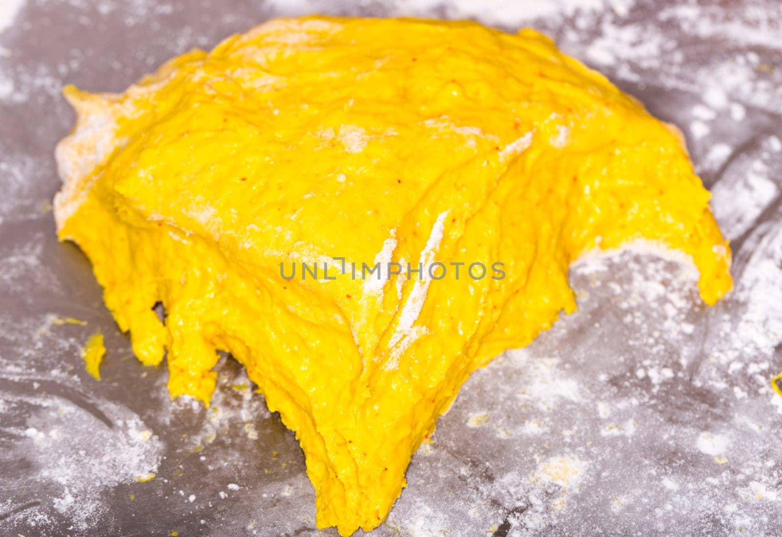Saffron Bun Dough close up.