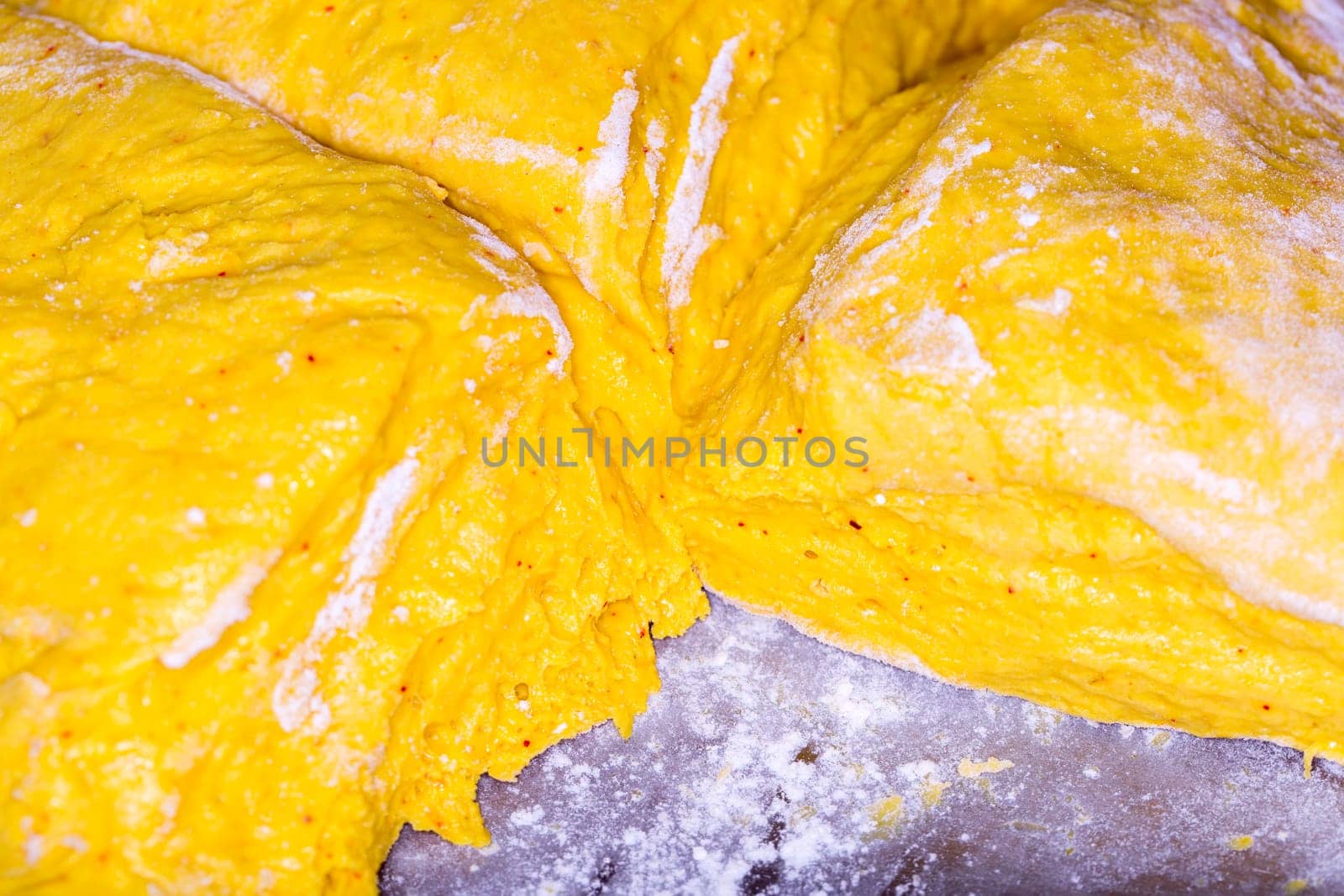 Saffron Bun Dough close up.