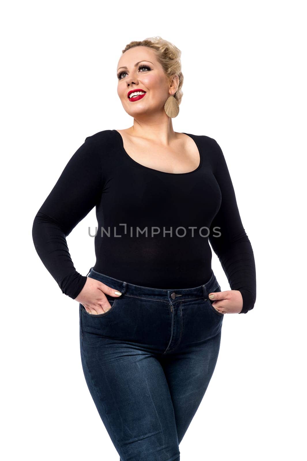 Stylish woman posing over the white background