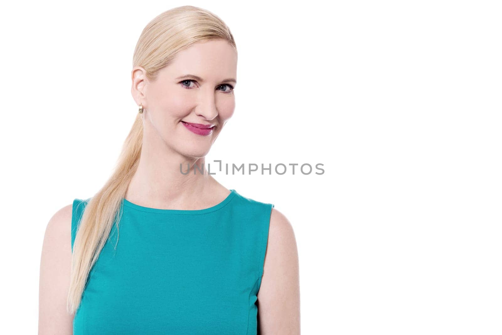 Trendy woman posing to camera with joy