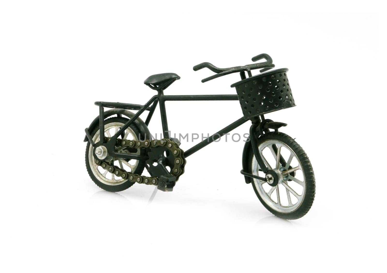 vintage black bicycle model for decoration on white background