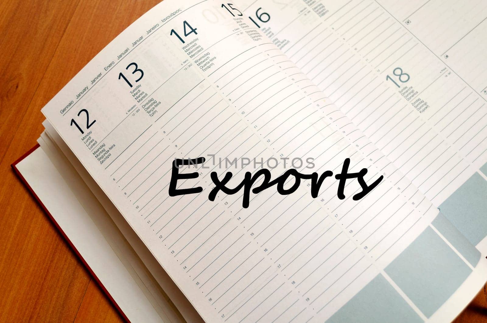 Exports text concept write on notebook with pen