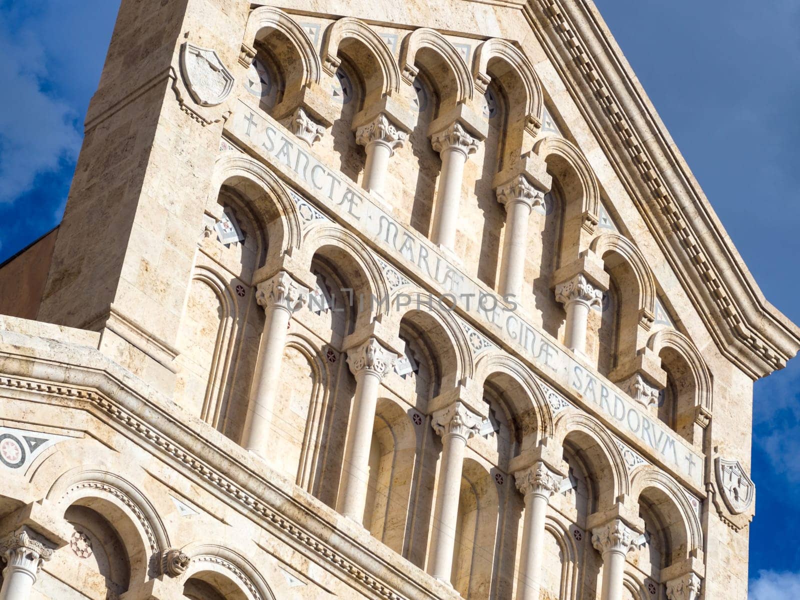 cathedral Marble geometric. Many columns lined on the cathedral facade