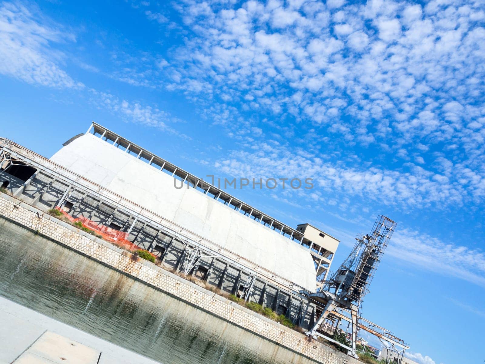 Waterway industrial warehouse wharf. Waterway in Cagliari