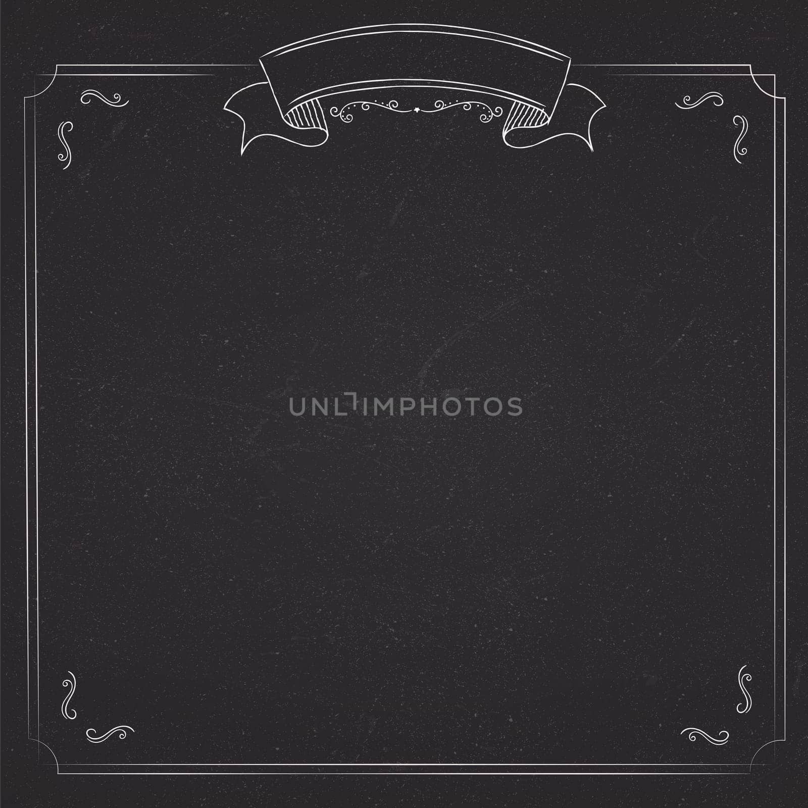 Black blackboard background with classic ribbon and border