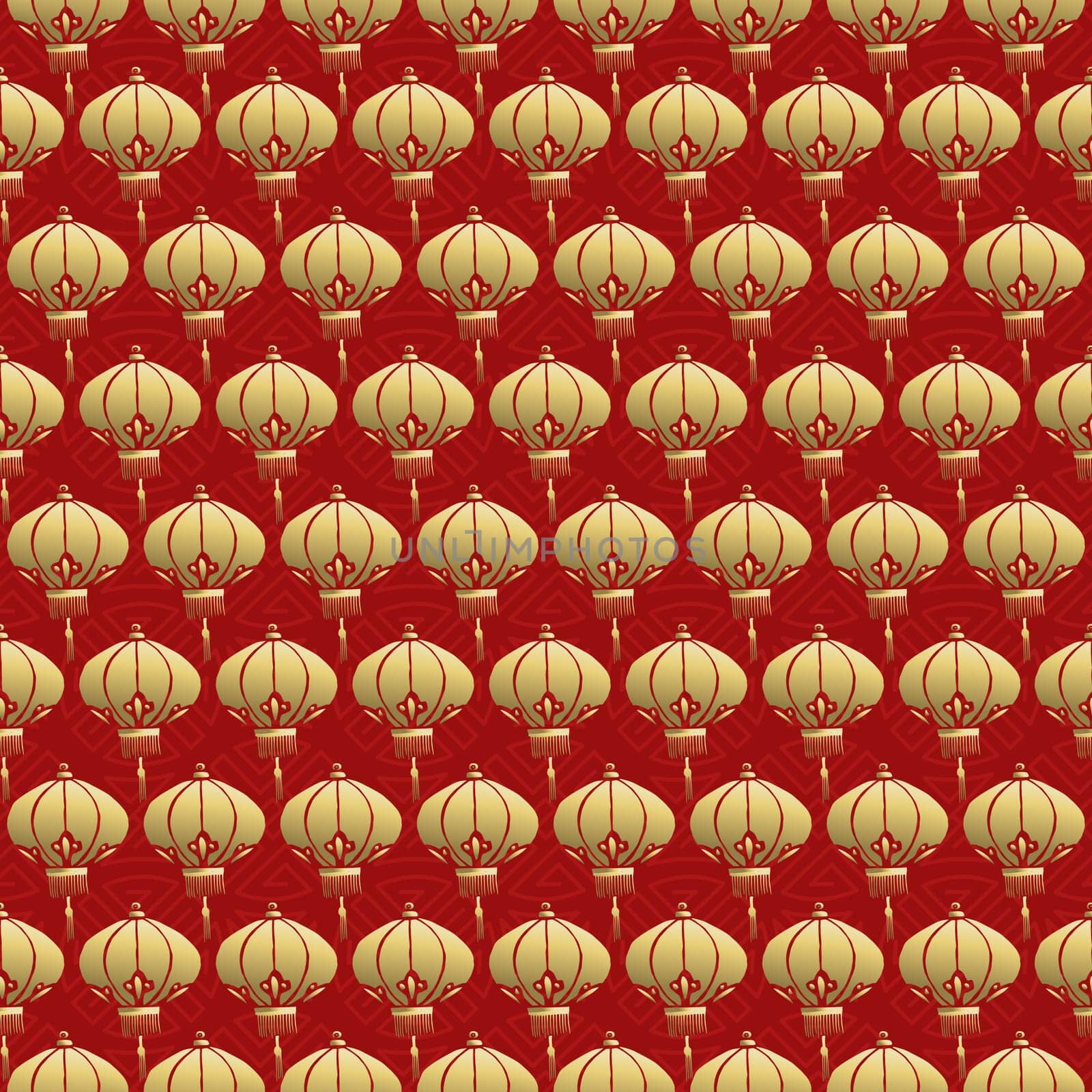 Traditional chinese lamp seamless pattern, celebration lantern background in gold and red colors. EPS10 vector.