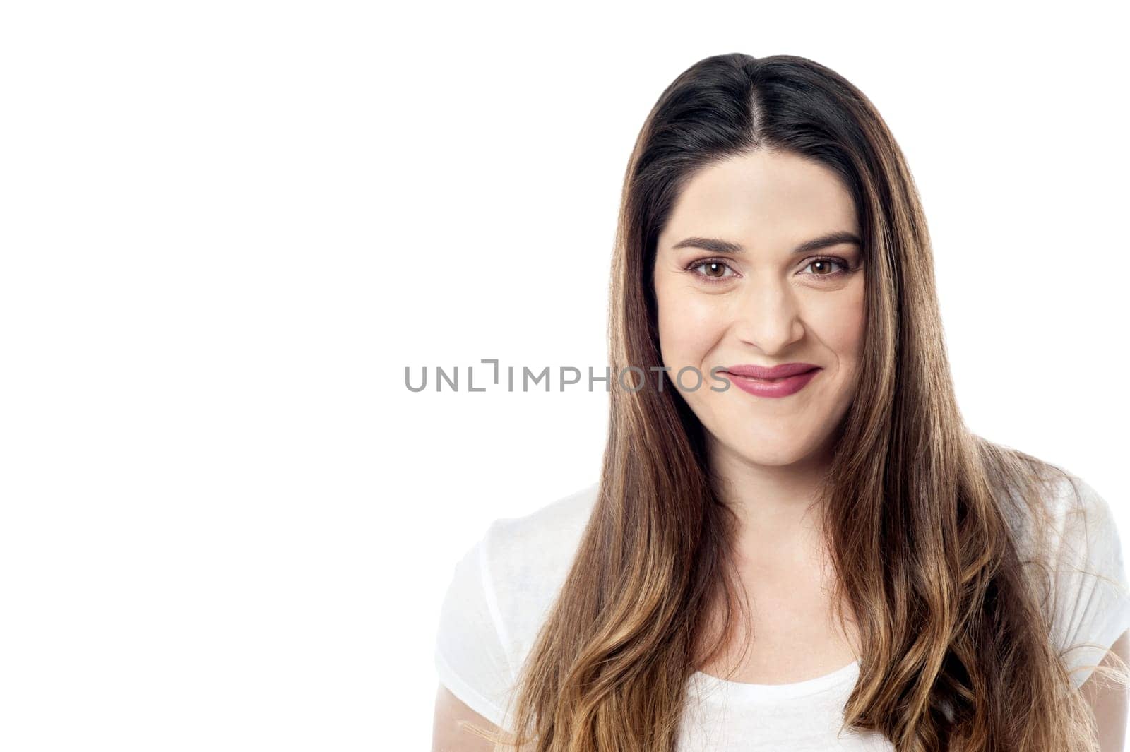Happy woman posing to the camera over white