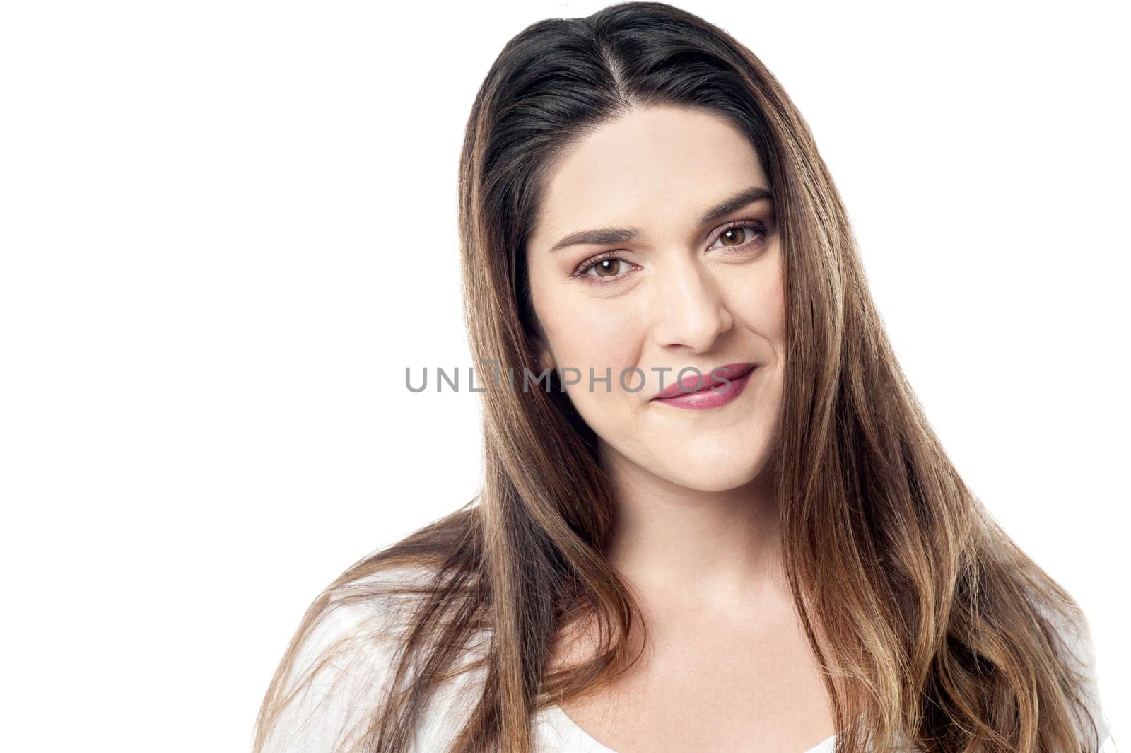 Close up shot of beautiful woman over white