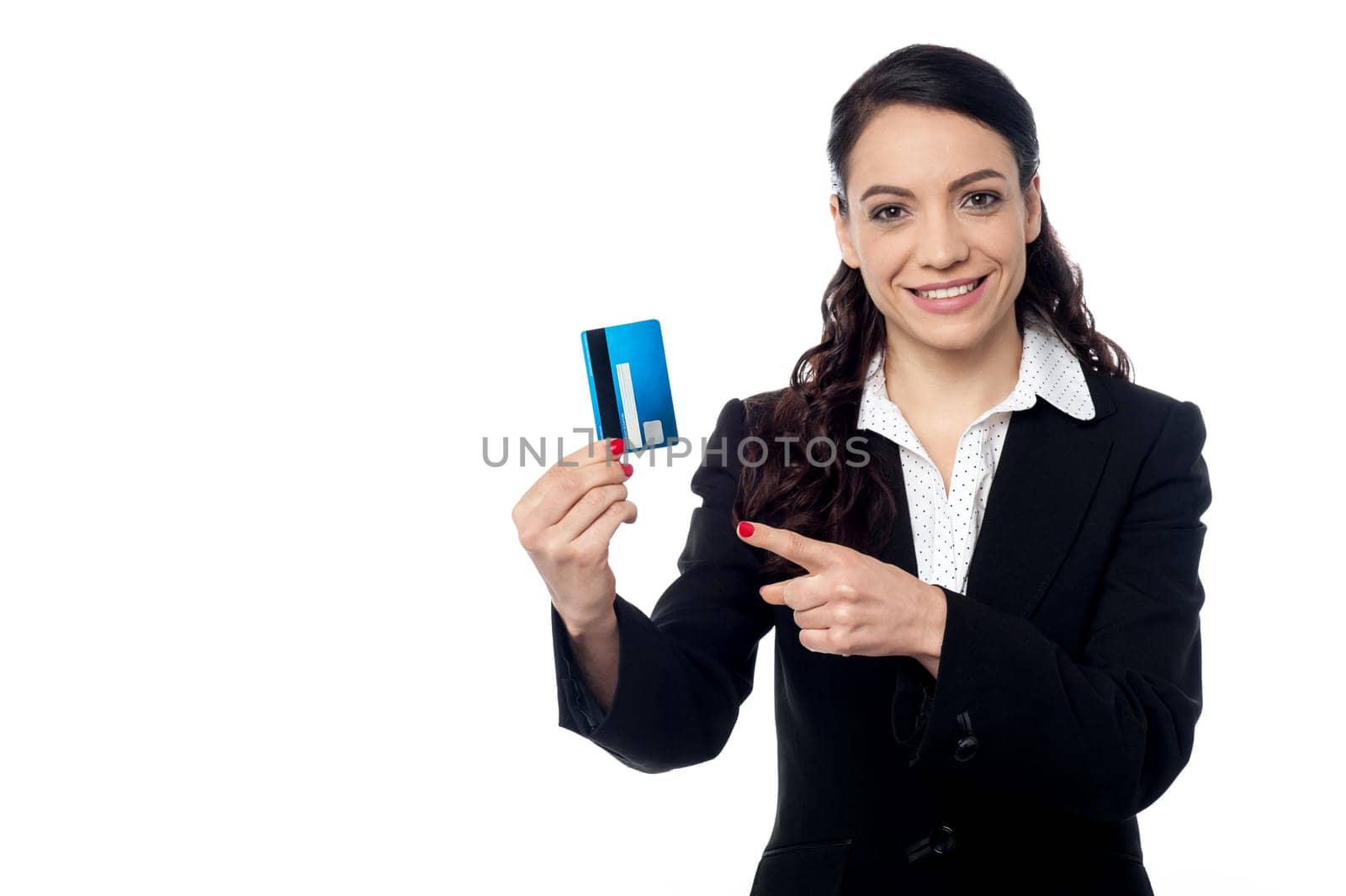 Pretty female entrepreneur showing her credit card