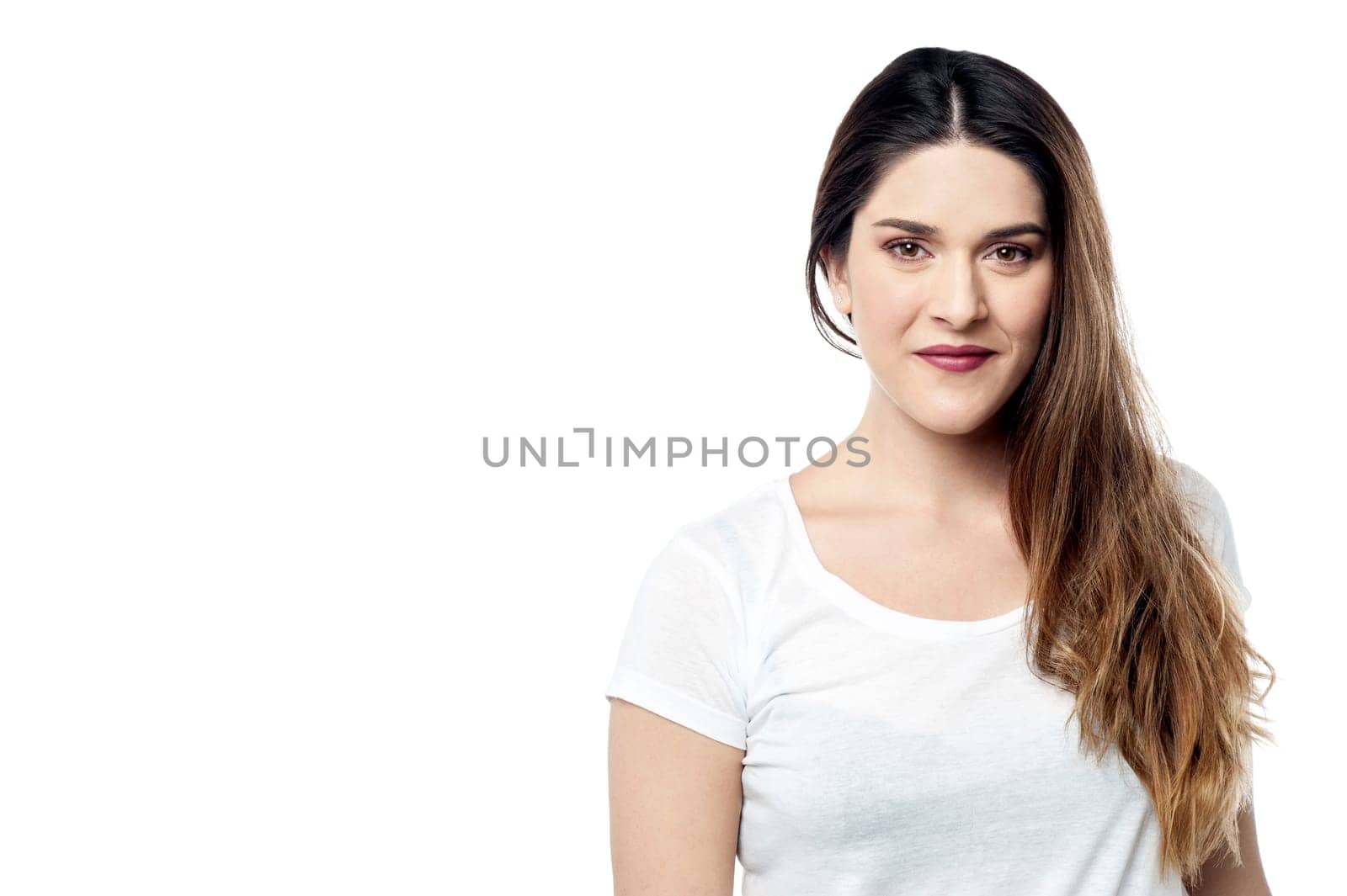 Portrait of a pretty woman against white background