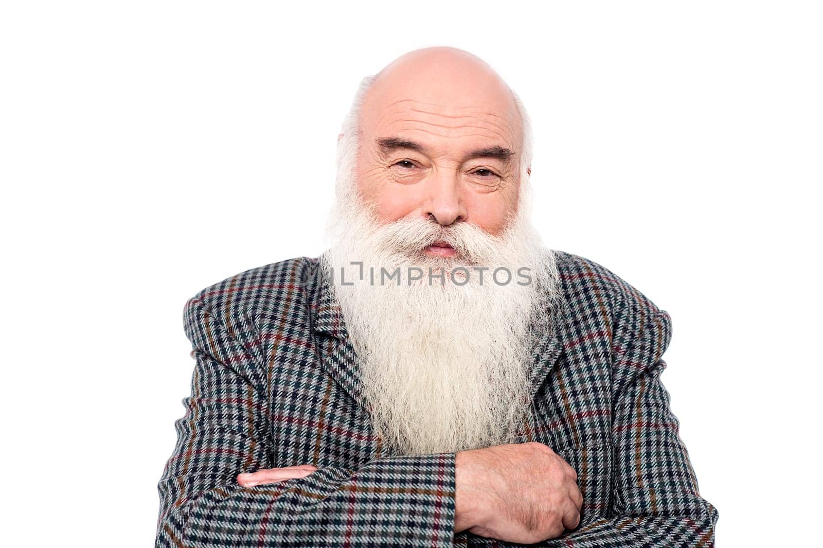 Old man posing to camera with crossed arms
