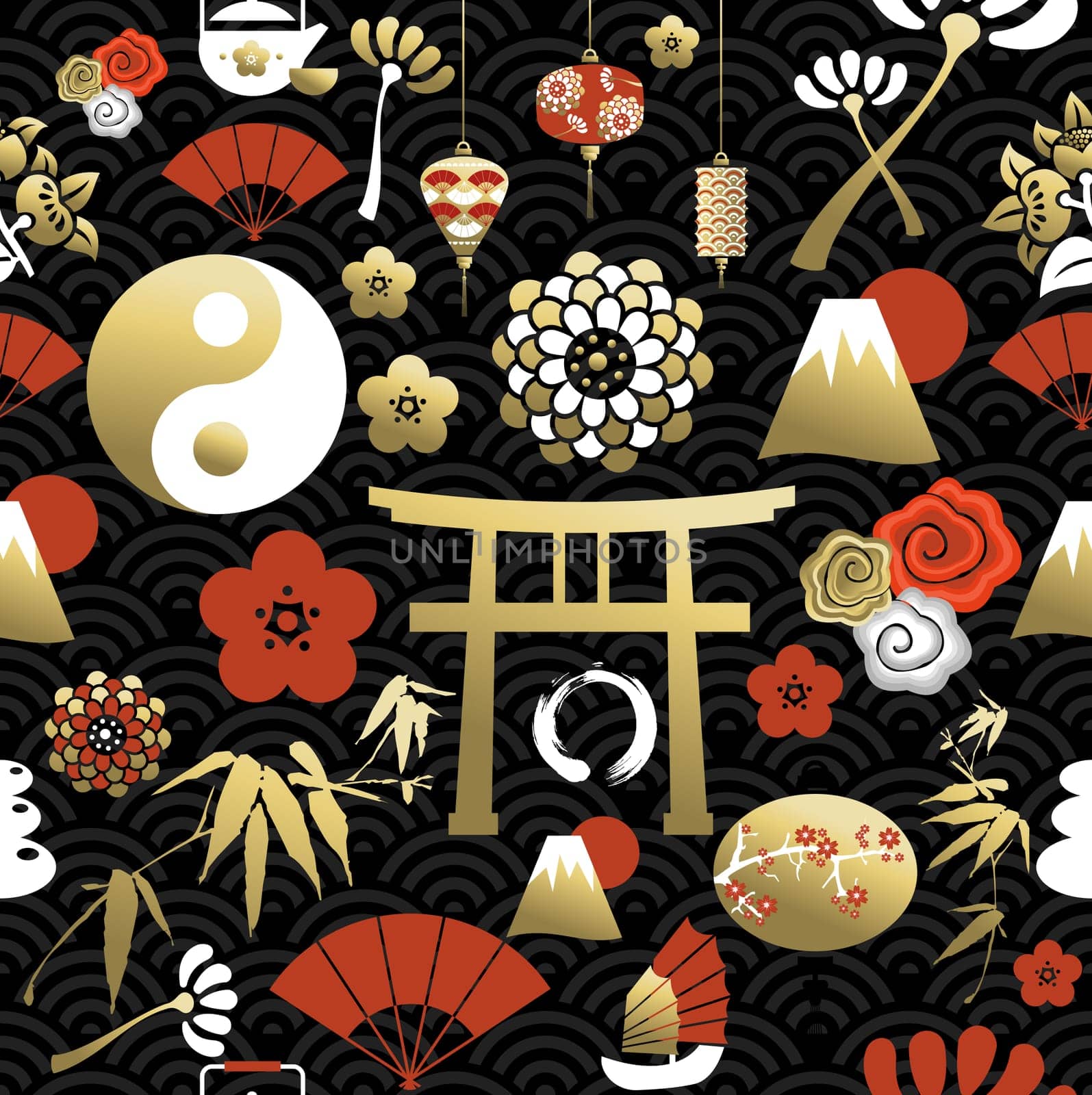 Chinese icon concept seamless pattern with gold traditional china culture elements. Ideal for new year background. EPS10 vector.