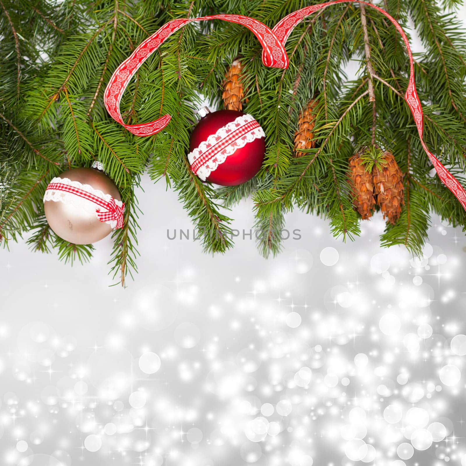 Sparkling Christmas background with red baubles