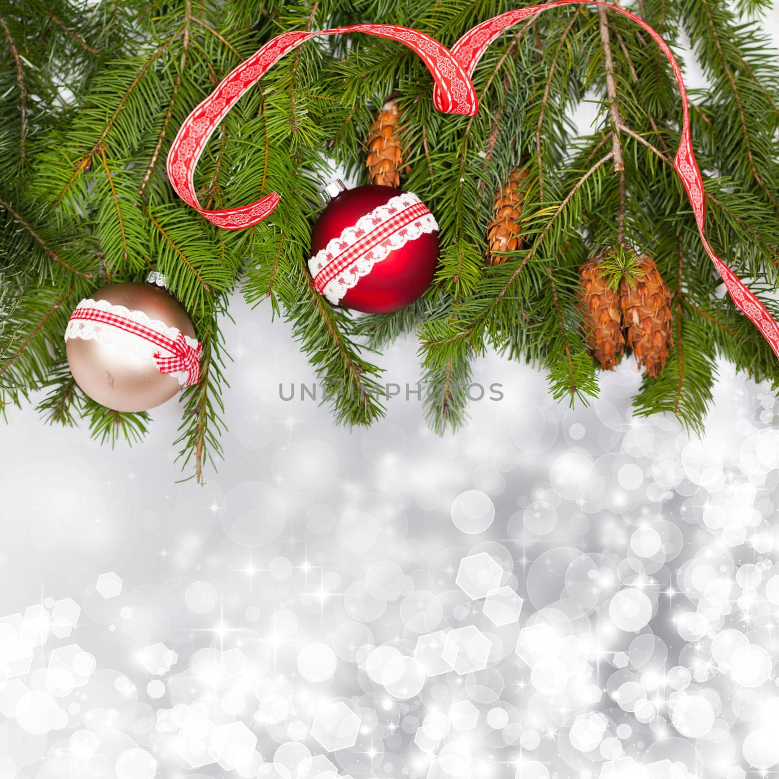 Sparkling Christmas background with red baubles