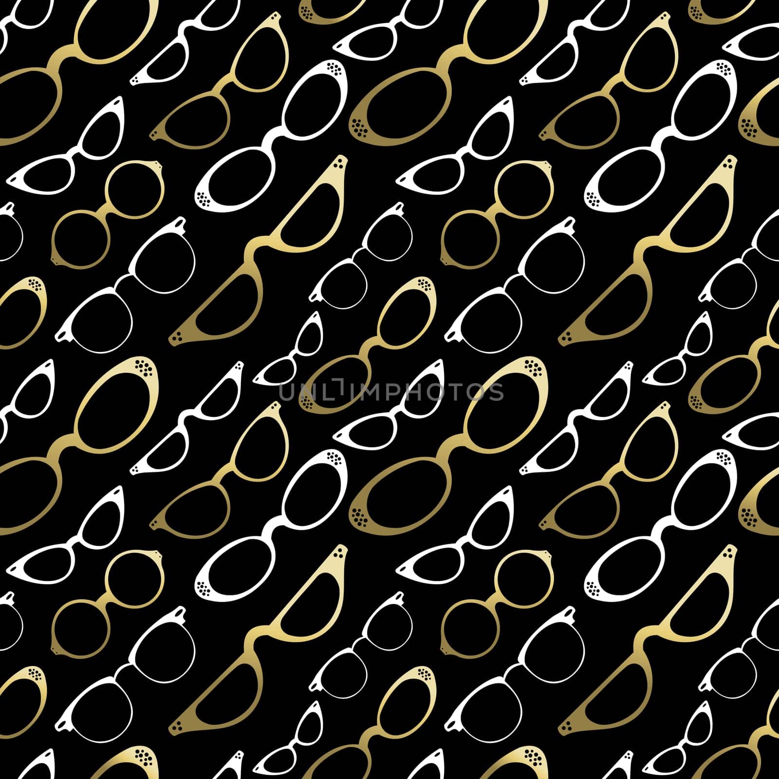 Hipster glasses seamless pattern, vintage style gold icons. EPS10 vector.