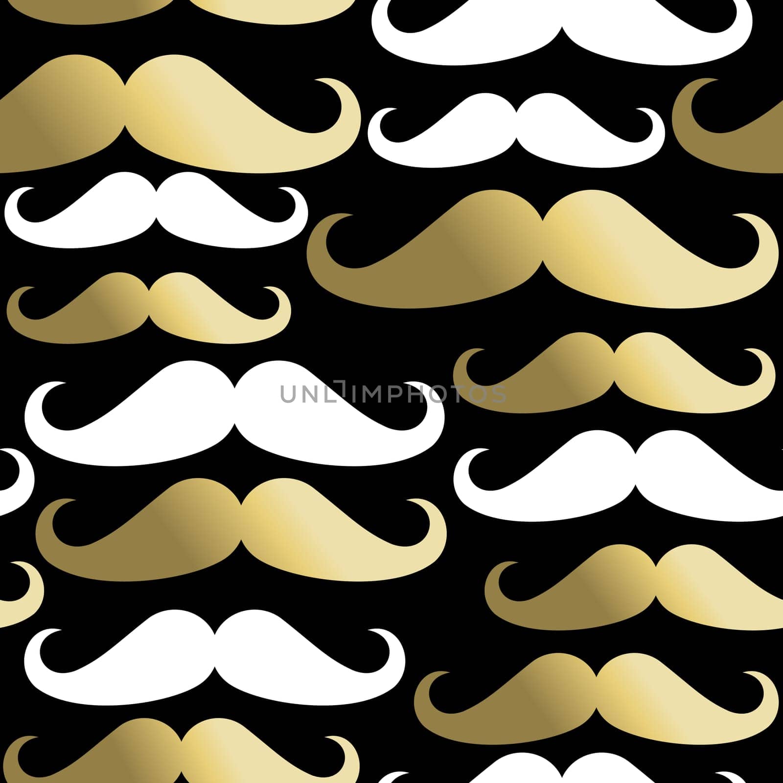 Hipster mustache seamless pattern, classy beard elements in gold. EPS10 vector.