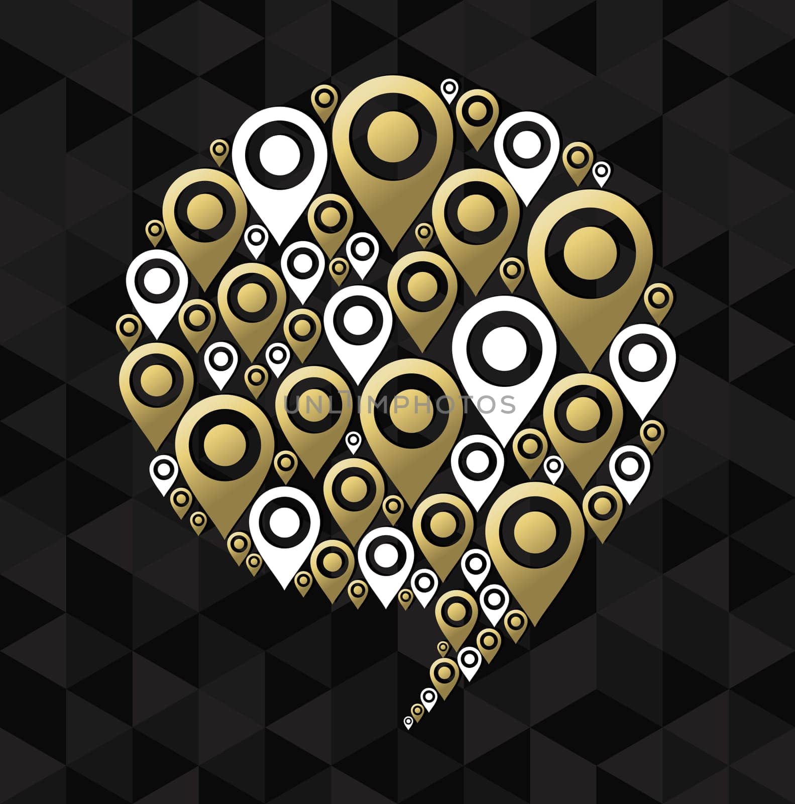 Social geo location concept illustration, gps pointer icons making speech bubble silhouette shape. EPS10 vector.