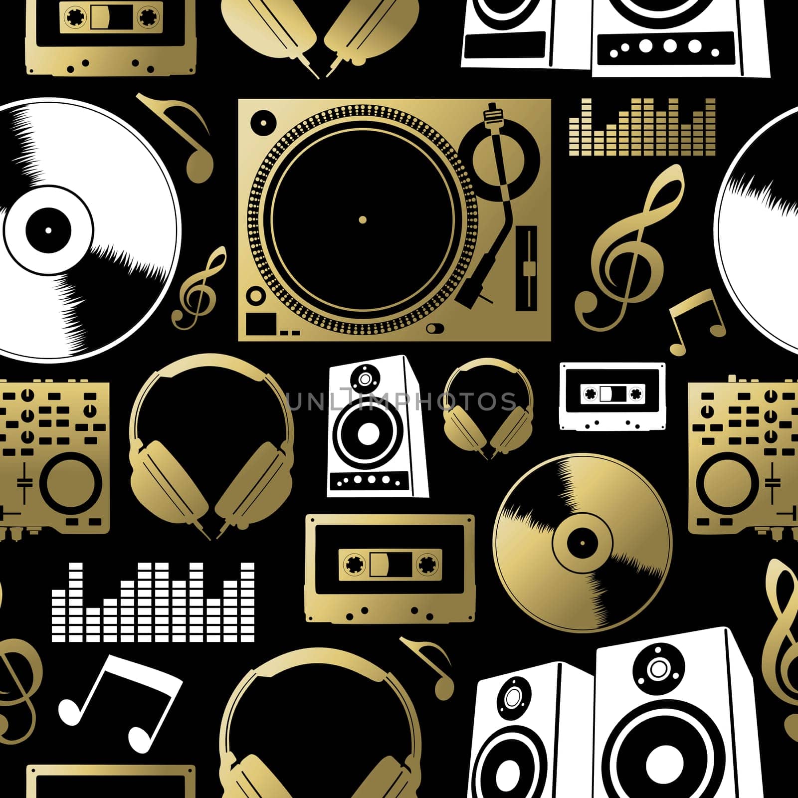Music concept seamless pattern made with icons. Includes dj, rock, club and audio elements. EPS10 vector.   .