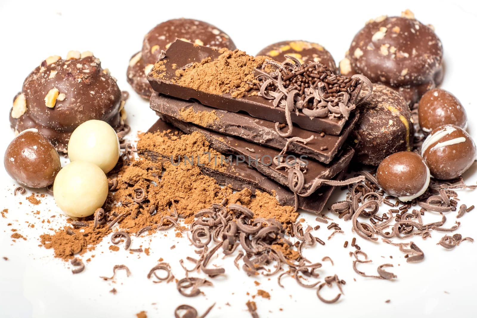 Parts of dark chocolate on the table